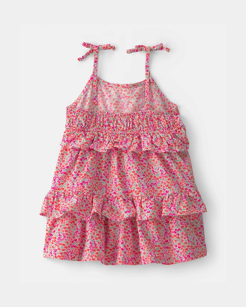 Baby Girl Floral Ruffle Tiered Dress - Pink
