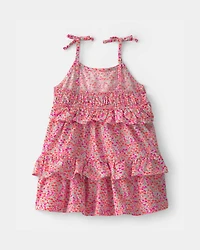 Baby Girl Floral Ruffle Tiered Dress - Pink