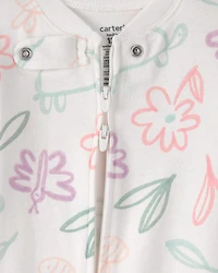 Baby Girl Floral 100% Cotton Snug Fit 1-Piece Pyjama Set - White