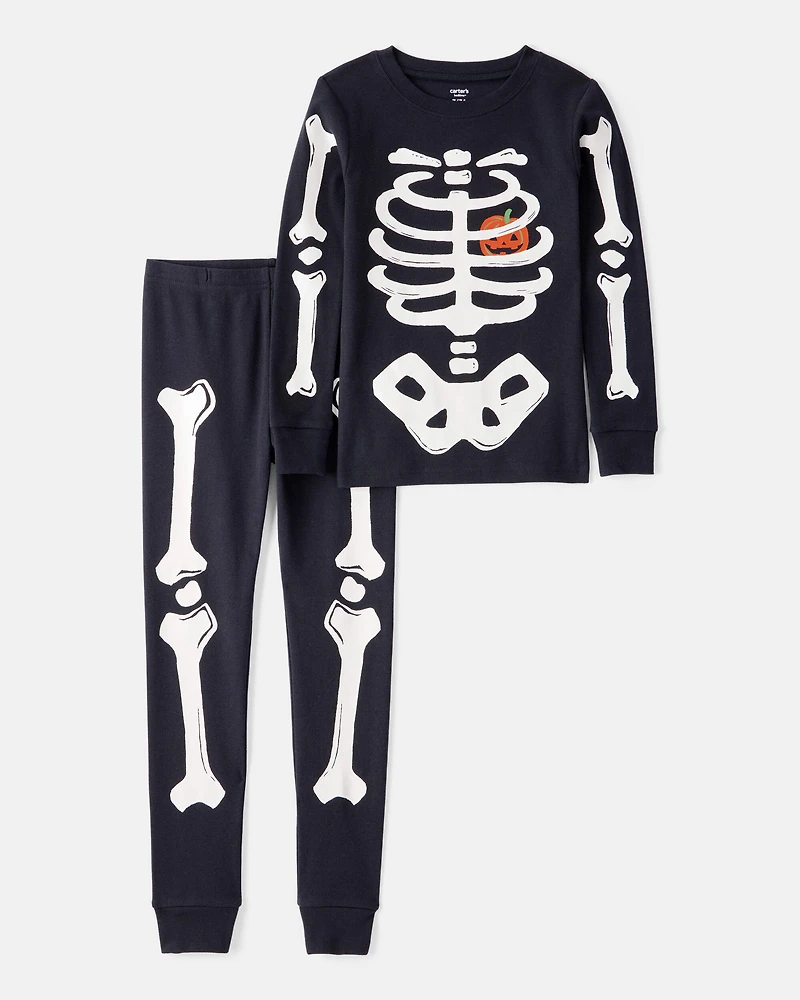 Kid 2-Piece Glow Halloween Skeleton 100% Snug Fit Cotton Pyjamas - Black
