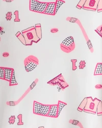 Toddler Girl Hockey Print Fleece Long-Sleeve 2-Piece Pyjamas – Pink