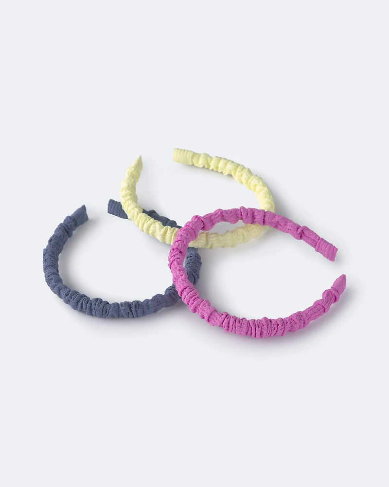 Toddler Girl 3-Pack Headbands - Dark Grey/Yellow/Purple