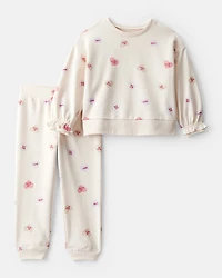 Toddler Girl DayDream Fleece Candy Heart French Terry Pullover & Pant Set - Cream