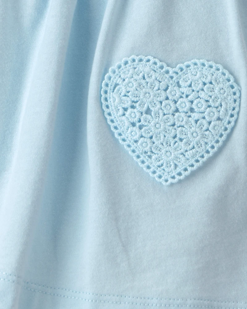 Baby Girl Heart Sleeveless Bodysuit Dress - Blue