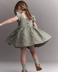 Toddler Girl Embroidered Flutter Sleeve Dress Floral Print - Green