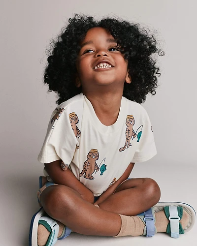 Toddler Dolman Tee Fishing Tiger Print - Cream