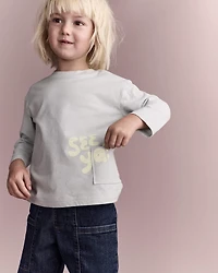 Toddler 'See Ya' Long-Sleeve Pocket Relaxed Graphic Tee - Sage