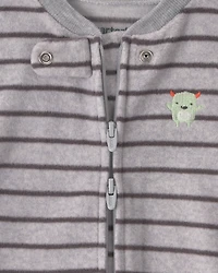 Baby Boy Monster Striped Fleece 2-Way Zip Sleeper - Grey