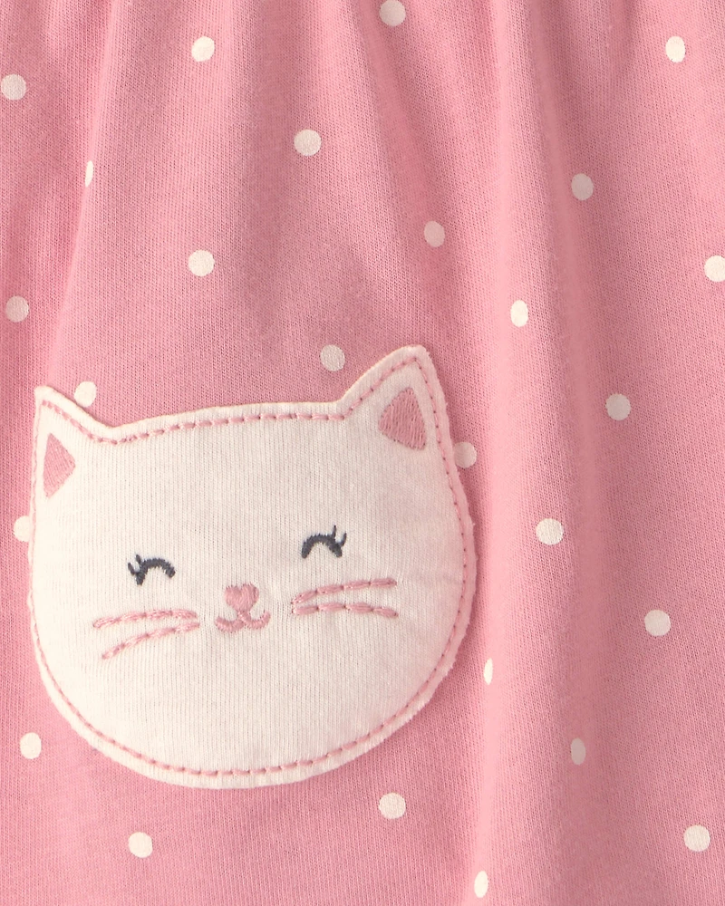 Baby Girl Kitten Bodysuit Dress - Pink