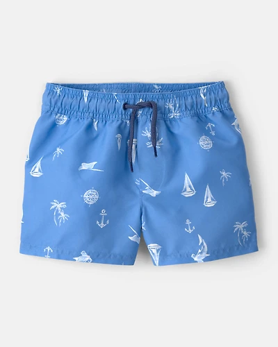 Toddler Boy Sailboat Swim Trunks - Blue