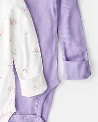 Baby Girl Paint Print PurelySoft Long-Sleeve Multipack Bodysuits - White/Purple