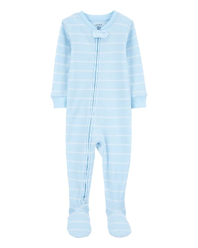 Toddler Boy Striped Waffle Knit Footie 1-Piece Pyjamas - Blue