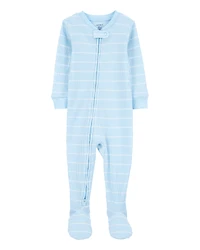 Toddler Boy Striped Waffle Knit Footie 1-Piece Pyjamas - Blue