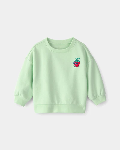 Baby Girl Strawberry French Terry Pullover Sweatshirt - Green