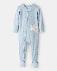 Toddler Girl Unicorn 100% Cotton 2-Way Zip 1-Piece Pyjamas - Blue