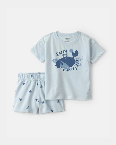 Toddler Boy 2-Piece Crab Short-Sleeve Top & Short Set - Blue