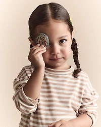 Toddler Girl Striped Long-Sleeve Relaxed Tee - Cream/Tan