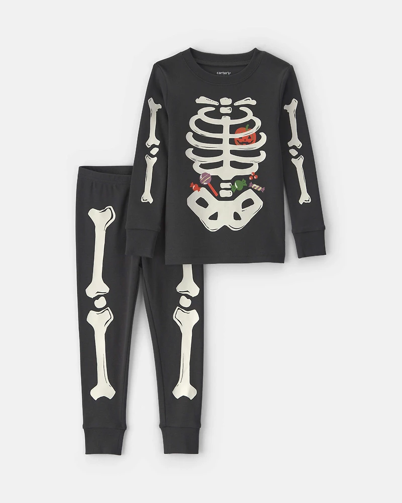 Baby 2-Piece Halloween Skeleton 100% Cotton Snug Fit Pyjama Set - Black