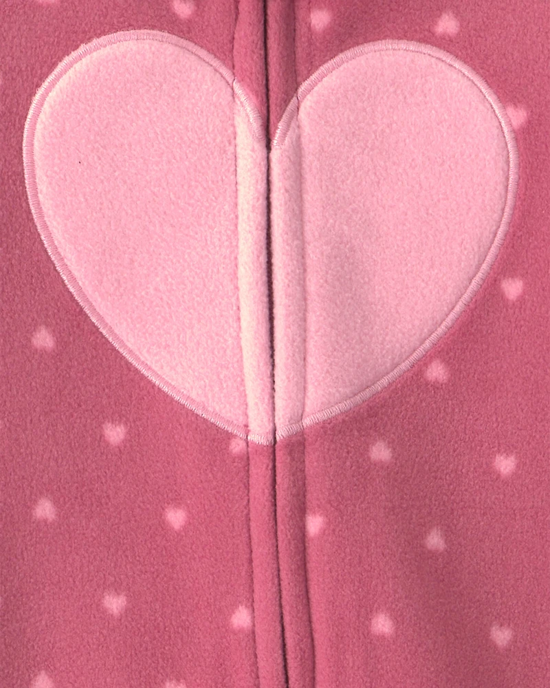 Baby Girl Heart Fleece 2-Way Zip Sleeper - Pink