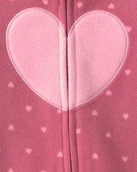 Baby Girl Heart Fleece 2-Way Zip Sleeper - Pink