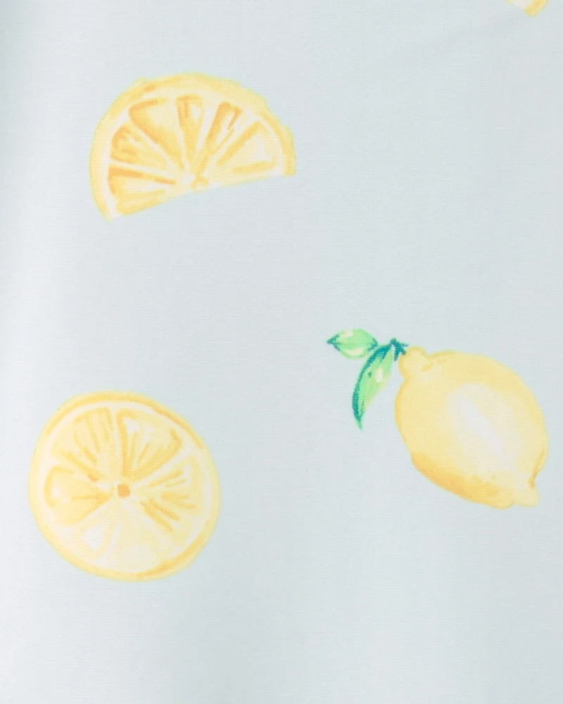 Toddler Girl 1-Piece Lemon Rashguard Swimsuit - Blue