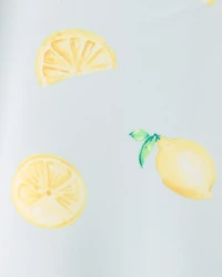 Toddler Girl 1-Piece Lemon Rashguard Swimsuit - Blue