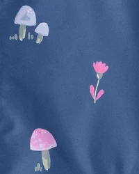 Girls Mushroom & Flower Print Rain Jacket - Navy