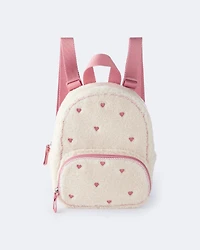 Heart Sherpa Backpack - Cream/Pink