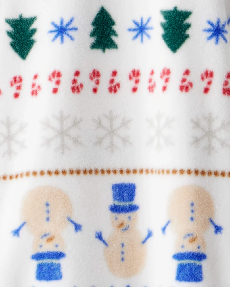 Baby Christmas Fair Isle Print Fleece Long-Sleeve Loose Fit 1-Piece pyjamas - White
