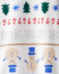 Baby Christmas Fair Isle Print Fleece Long-Sleeve Loose Fit 1-Piece pyjamas - White