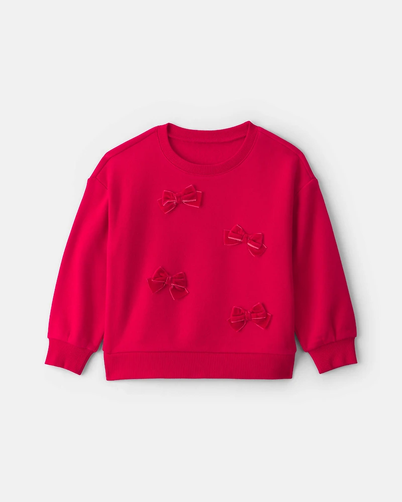 Toddler Girl Bow Pullover Sweatshirt - Red