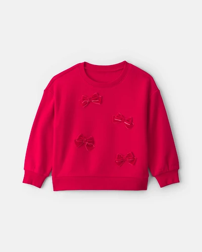 Toddler Girl Bow Pullover Sweatshirt - Red