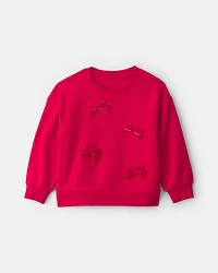 Toddler Girl Bow Pullover Sweatshirt - Red