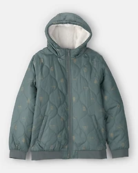 Boys Quilted Bomber Jacket - Green