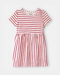 Toddler Girl Striped Short-Sleeve Dress - Red/Ivory
