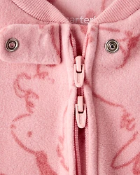 Baby Girl Bunny Print Fleece Long-Sleeve Loose Fit Sleeper - Pink