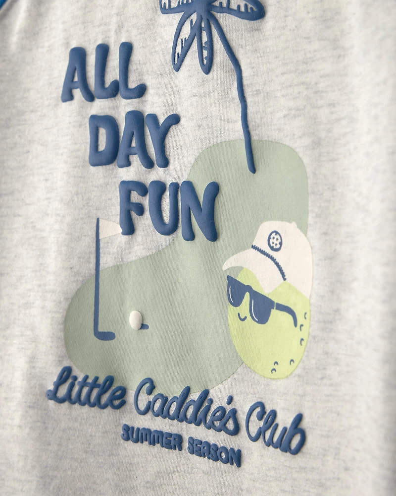Toddler Boy 2-Piece 'All Day Fun' Golf Top & Short Set - Grey/Blue