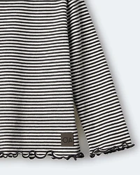 Toddler Girl Striped Ruffle Edge Long-Sleeve Top - Dark Grey/Ivory