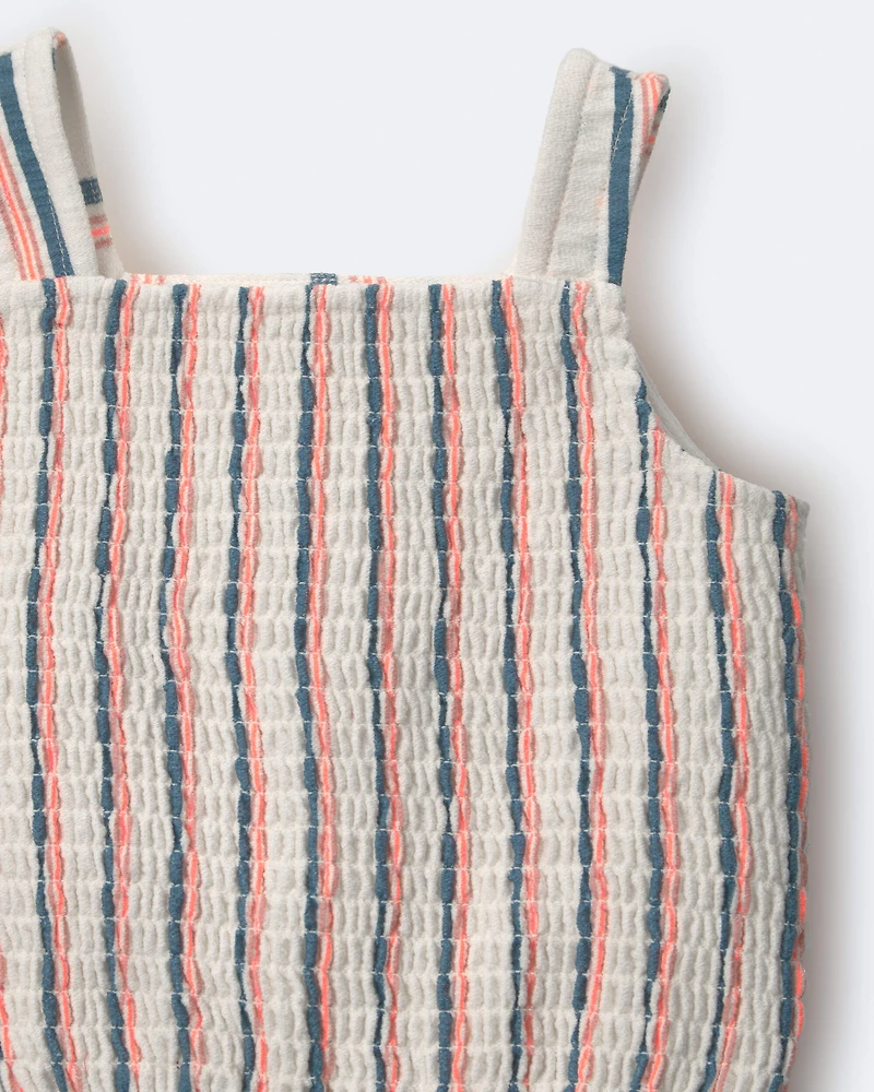 Toddler Girl Smocked Top Stripes - Cream