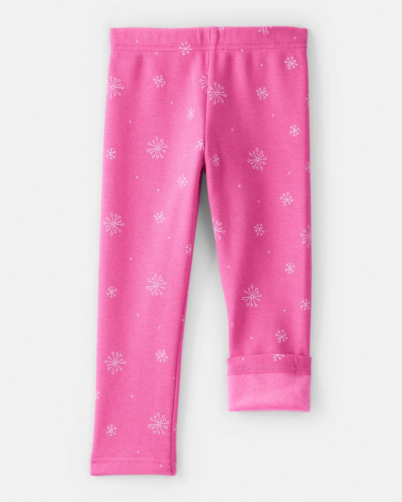 Toddler Girl Snowflake Pull-On Stretch Cozy Leggings - Pink