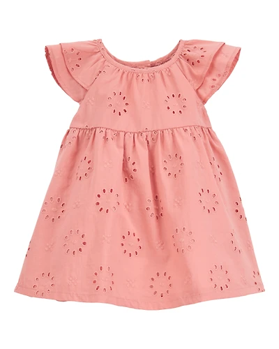 Baby Eyelet Cotton Dress - Pink