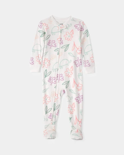 Baby Girl Floral 100% Cotton Snug Fit 1-Piece Pyjama Set - White