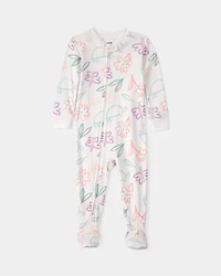 Baby Girl Floral 100% Cotton Snug Fit 1-Piece Pyjama Set - White