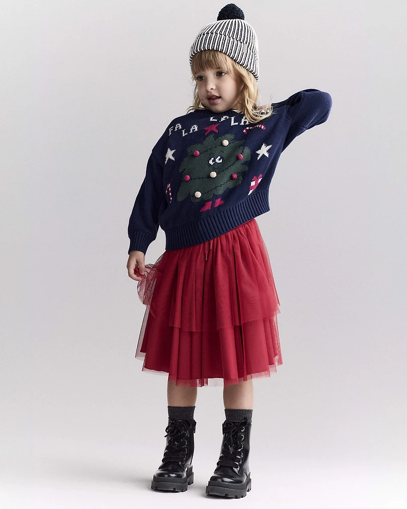 Toddler Striped Pom Beanie - Black/White