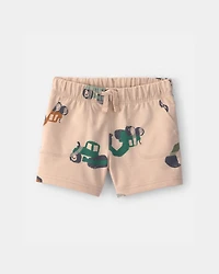 Toddler Boy Construction French Terry Shorts - Tan
