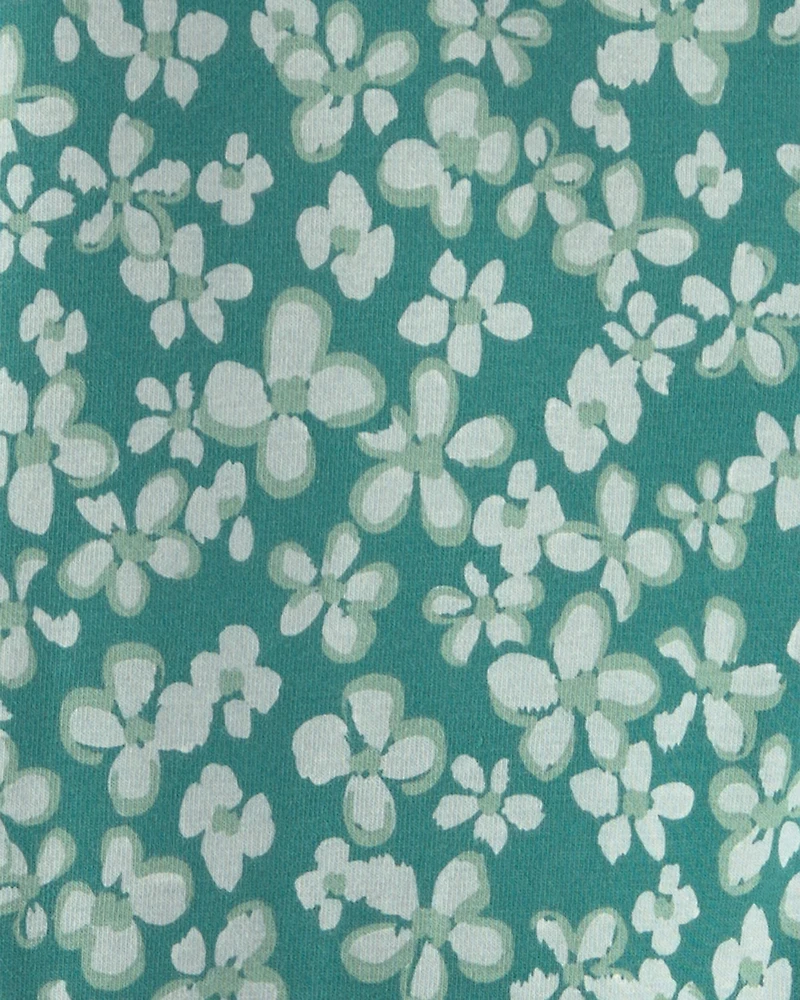 Girls Floral Cotton Pull-On Stretch Flare Leggings - Green