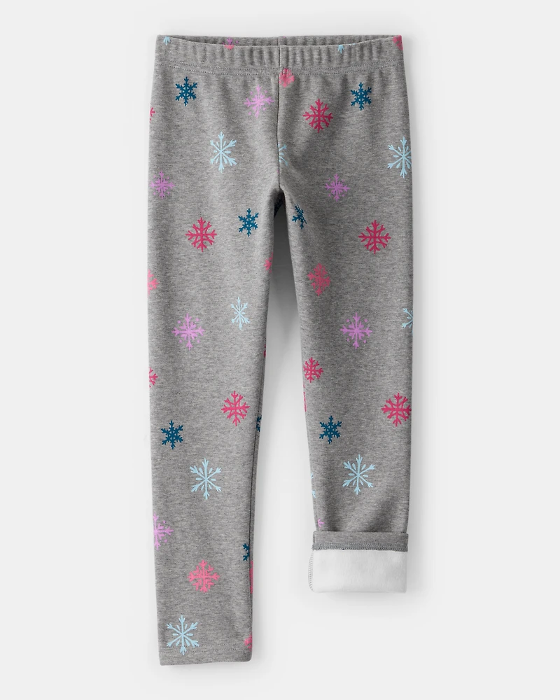 Girls Snowflake Pull-On Stretch Cozy Leggings - Grey