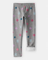 Girls Snowflake Pull-On Stretch Cozy Leggings - Grey