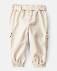 Baby Girl Cotton Cargo Joggers - White