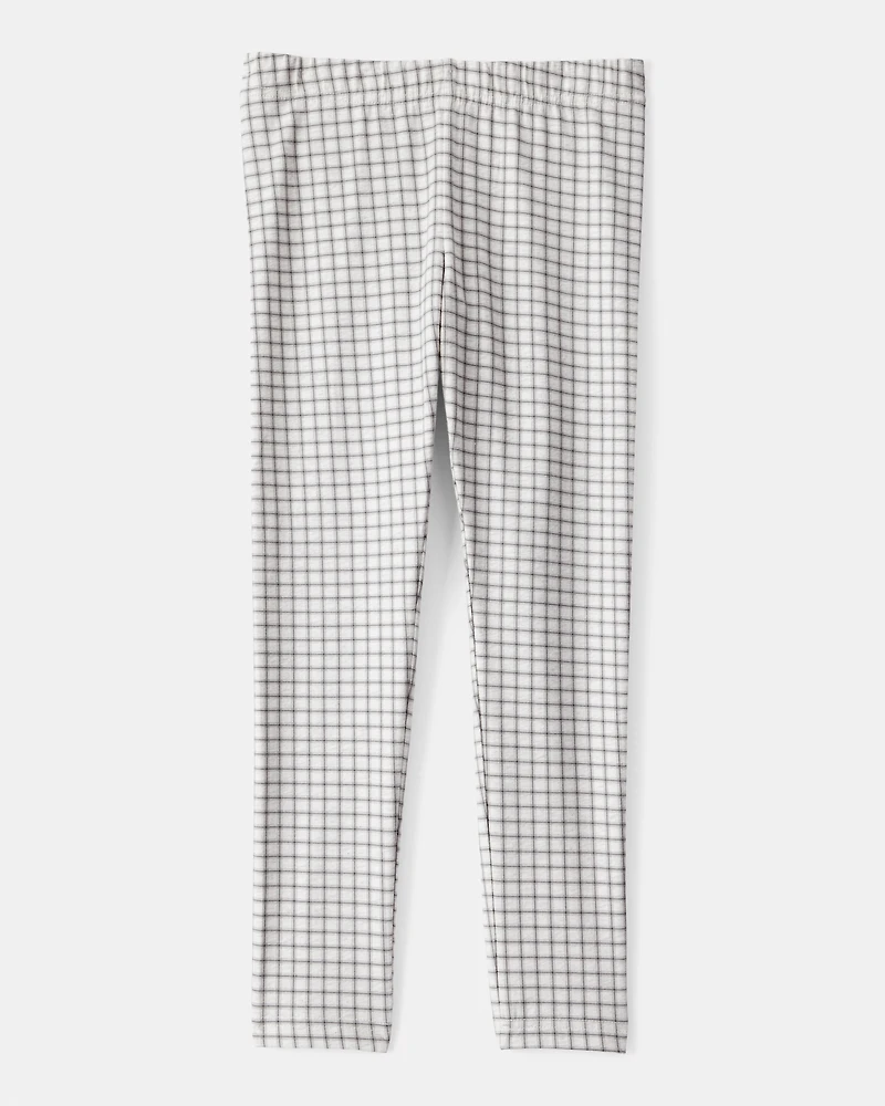 Girls Plaid Cotton Pull-On Stretch Leggings - Grey